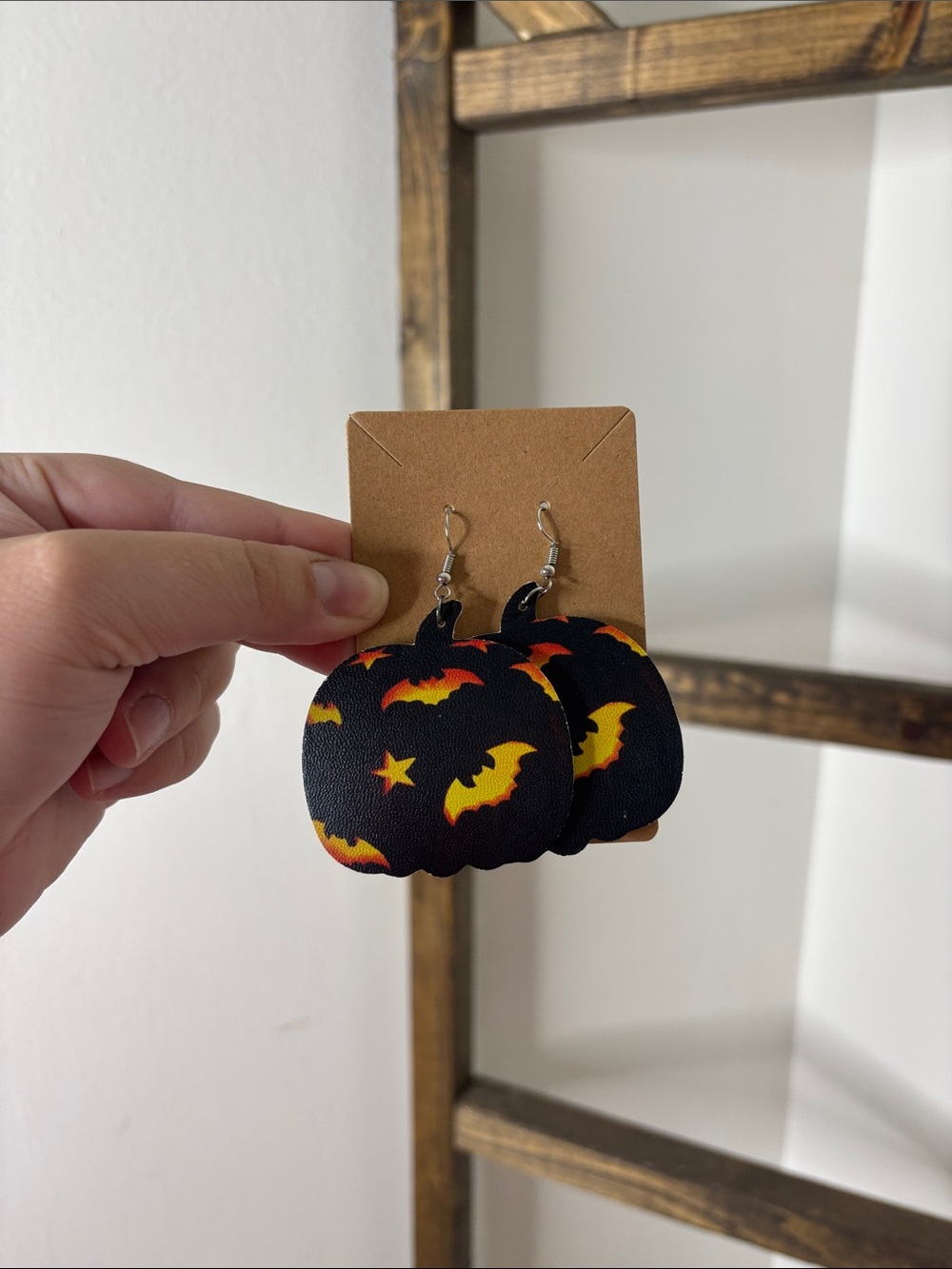 Halloween Bat Pumpkin Dangle Earrings - Black & Yellow